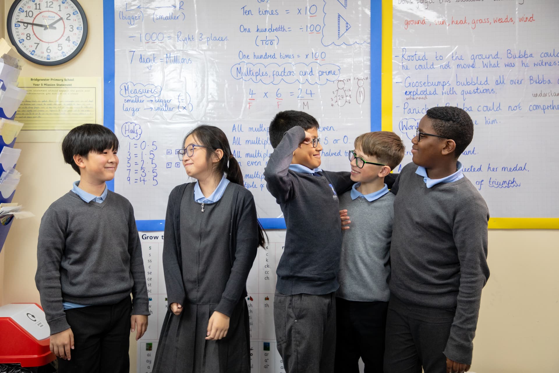 Pupils standing together in a classroom